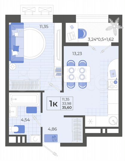 1-к. квартира, 35,6 м², 7/12 эт.