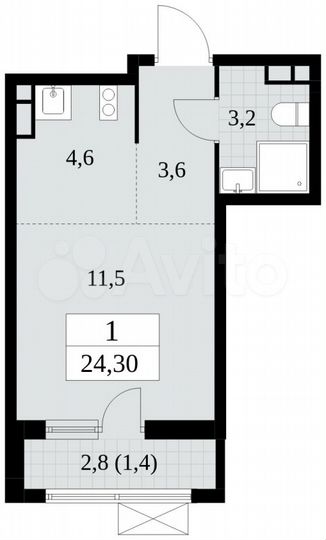 Квартира-студия, 24,3 м², 10/16 эт.