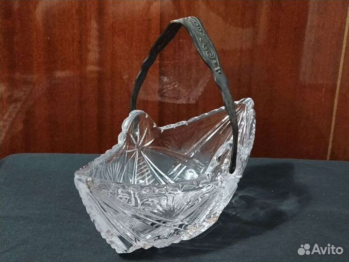 Хрустальная ваза с мельхиоровой ручкой, СССР