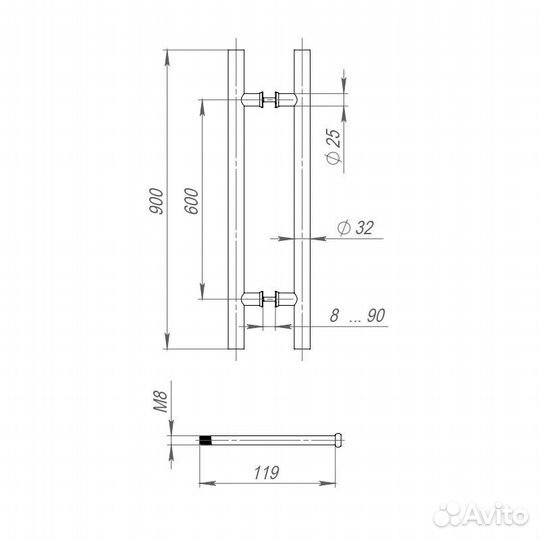 Ручка-скоба Fuaro pull.PH32/900.22 inox 304 (PH-22