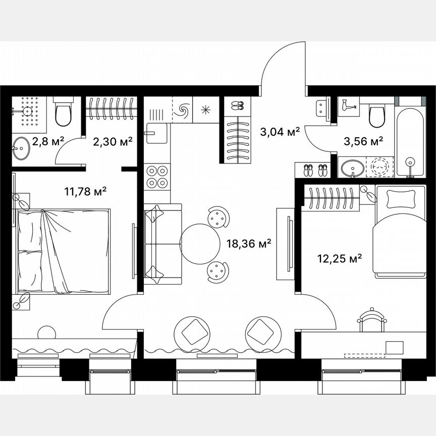 2-к. квартира, 54,1 м², 5/5 эт.
