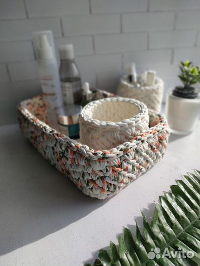 Подарочный набор корзинок из трикотажной пряжи