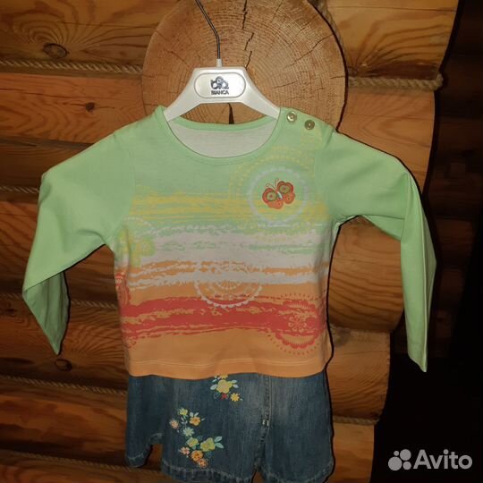 Джинсовыйсарафан и лонгслив для девочки