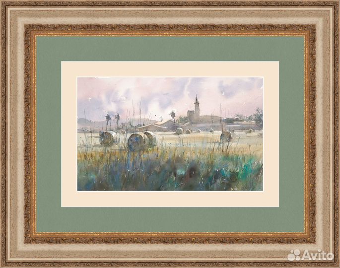 Картина акварелью 25х36 Сельский пейзаж Каталония