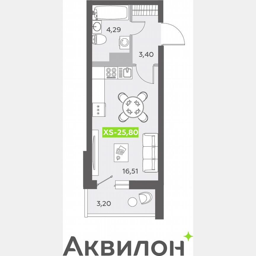 Квартира-студия, 26,4 м², 13/13 эт.