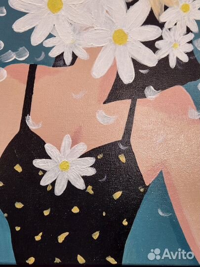 Интерьерная картина Девушка в цветах, холст