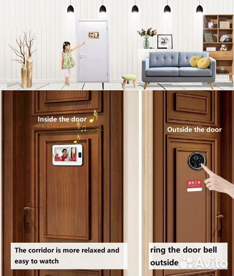 Дверной видеоглазок с дисплеем 4,3' и звонком