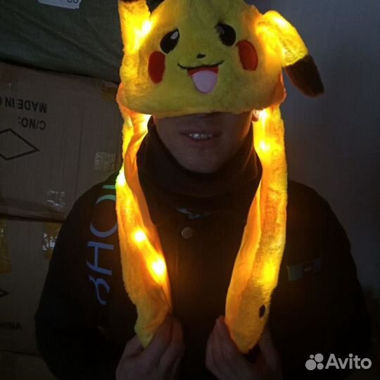 Шапка Пикачу с двигающимися ушами Пикачу опт и роз