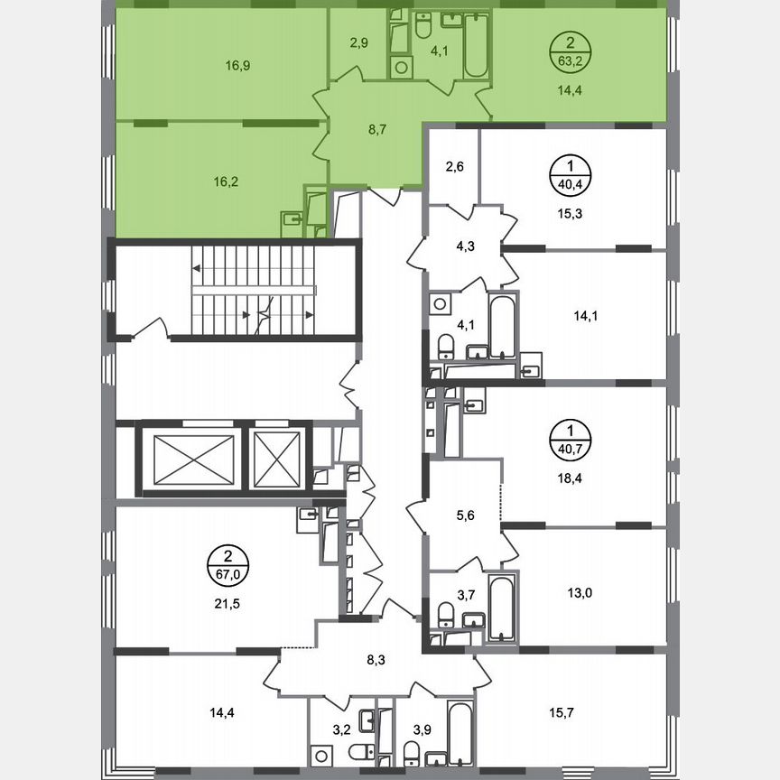 2-к. квартира, 63,2 м², 17/17 эт.