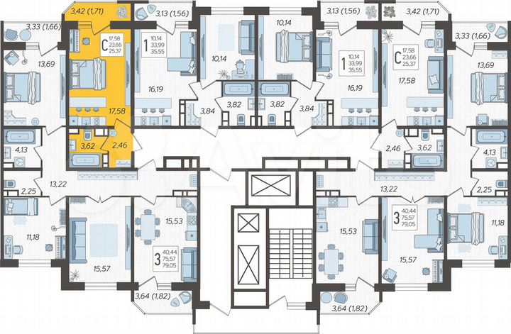 1-к. квартира, 25,4 м², 19/25 эт.