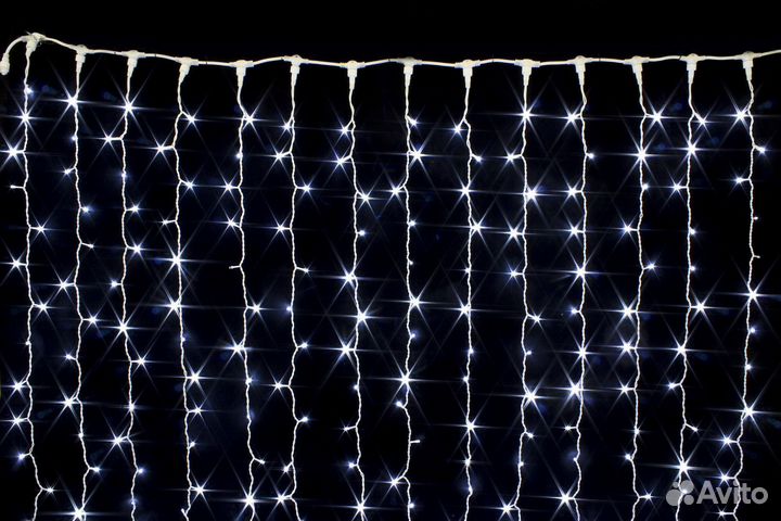 Гирлянда занавес уличный каучук 600 LED, 3 на 3 м