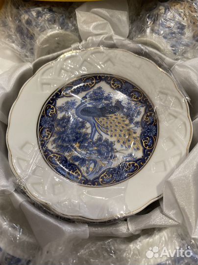 Кофейный сервиз,синий павлин