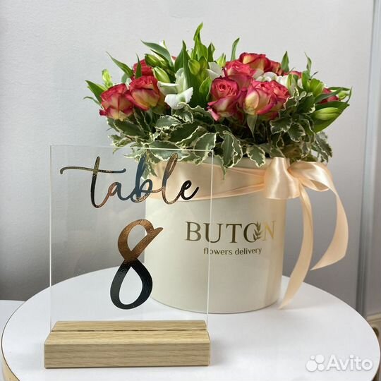 Номер на стол стеклянный для свадьбы номерки