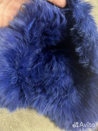 Шапка меховая вязаная синий кролик