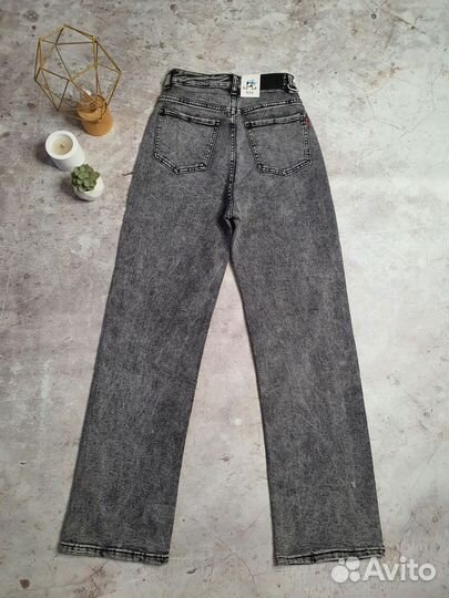 Джинсы серые палаццо с высокой посадкой