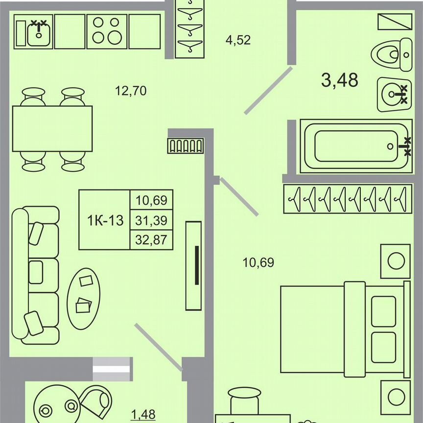 1-к. квартира, 32,9 м², 16/17 эт.