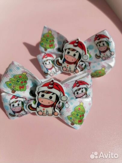 Новогодние бантики на резиночках 3см