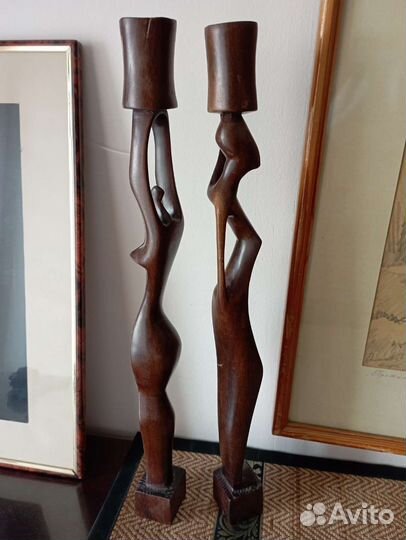 Статуэтки-подсвечники из эбенового дерева, африка