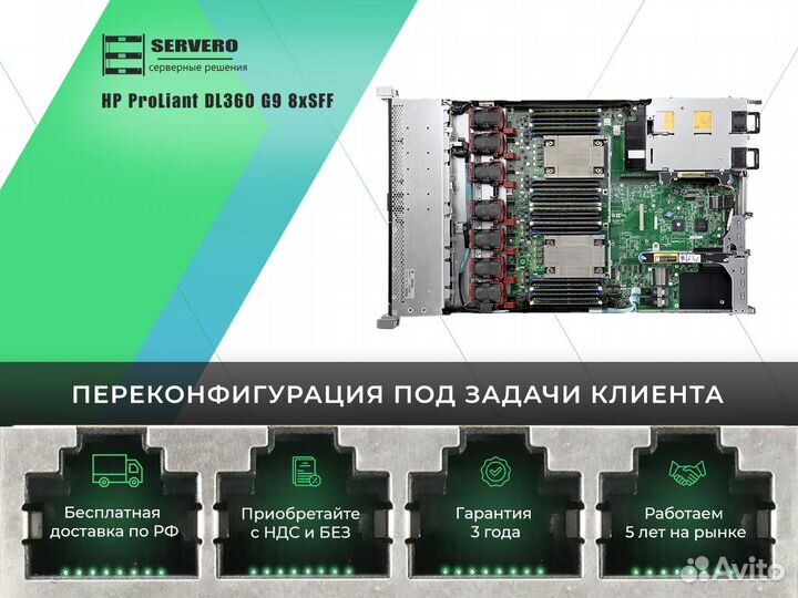 HP DL360 G9 8xSFF/2xE5-2680v3/22х32Gb/2x500WT
