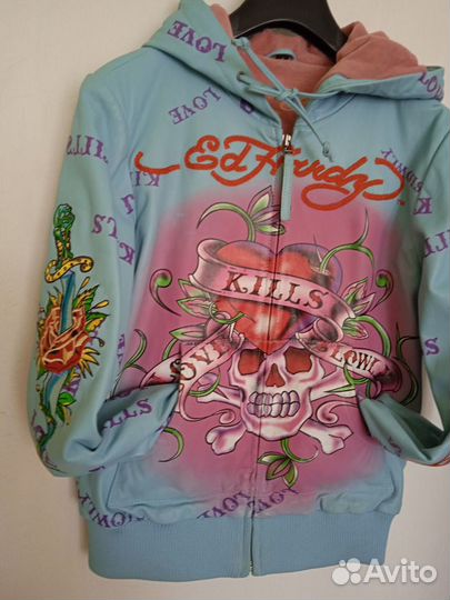 Винтажная кожаная куртка Ed Hardy