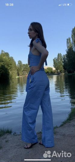 Новый костюм хлопковый топ брюки палаццо