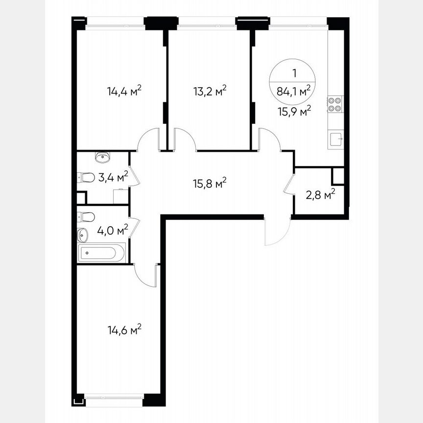 3-к. квартира, 84,1 м², 2/17 эт.