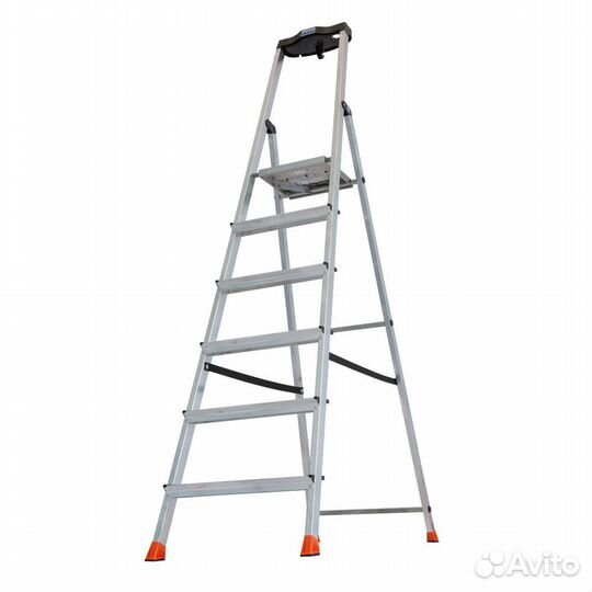Стремянка алюминиевая 6 ступеней 80 мм с лотком-органайзером 1,25 м Krause