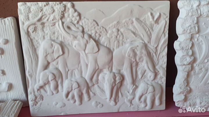 Гипс декор панно птицы бабочки листья дракон