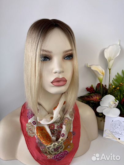 Накладка из натуральных волос блонд омбре 35 см