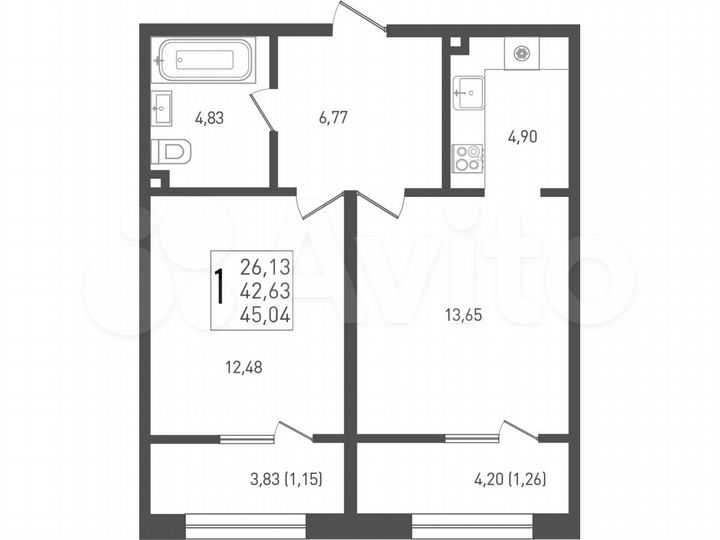 1-к. квартира, 45 м², 1/9 эт.