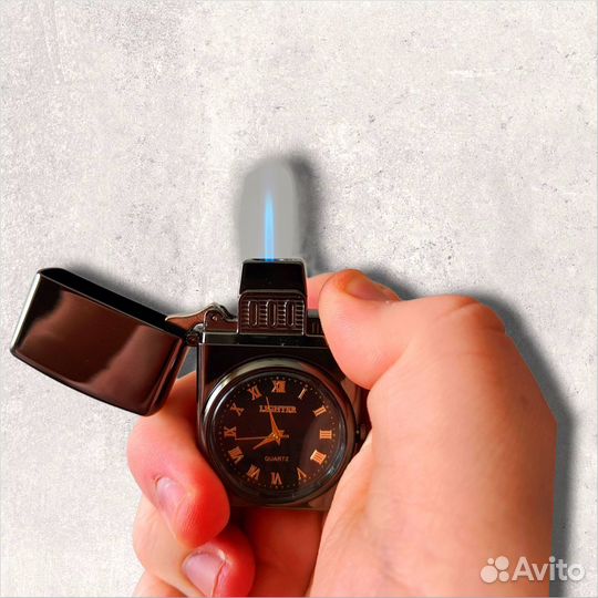 Подарочная газовая оникс (3) зажигалка с часами