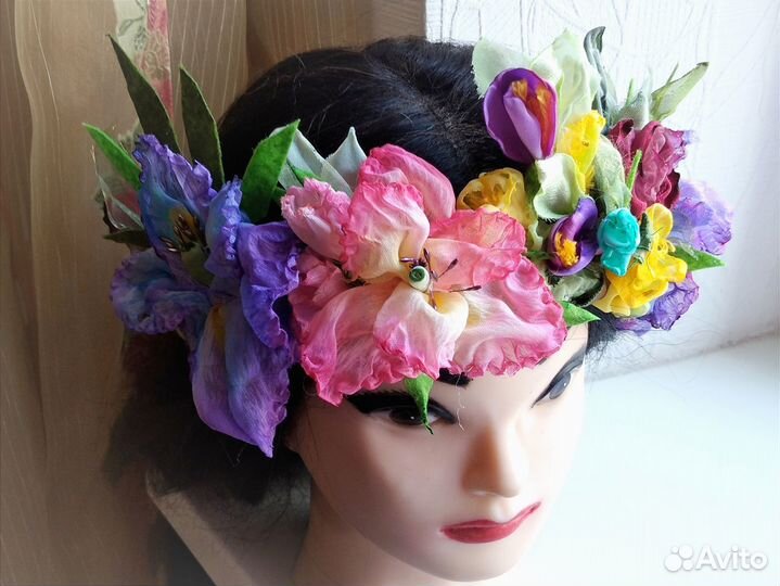 Венок для волос с цветами ручной работы яркий