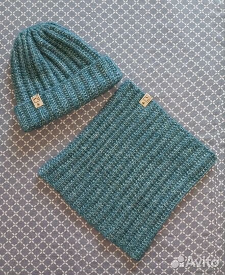 Комплект ручной работы, шапка и снуд