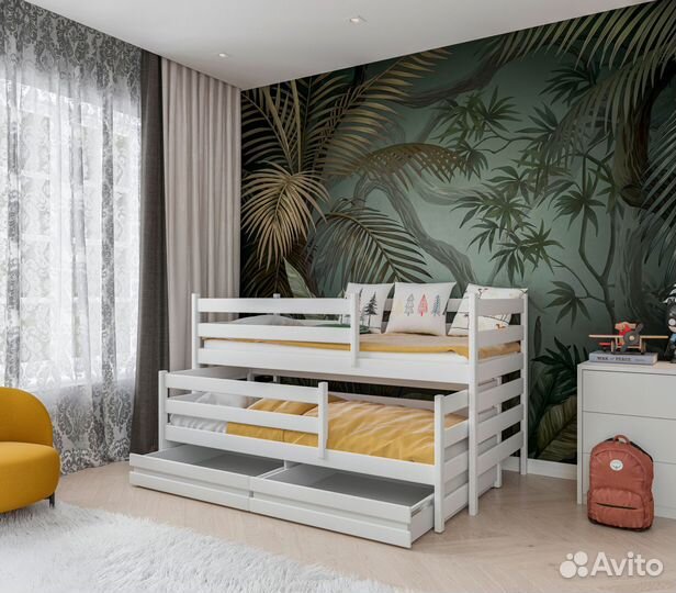 Двухъярусная детская кровать белая