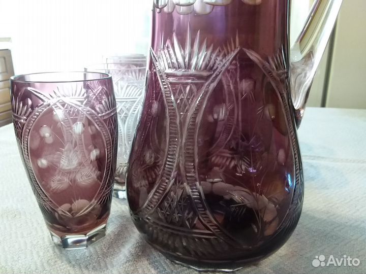 Винтажный набор из марганцевого хрусталя, 50е гг