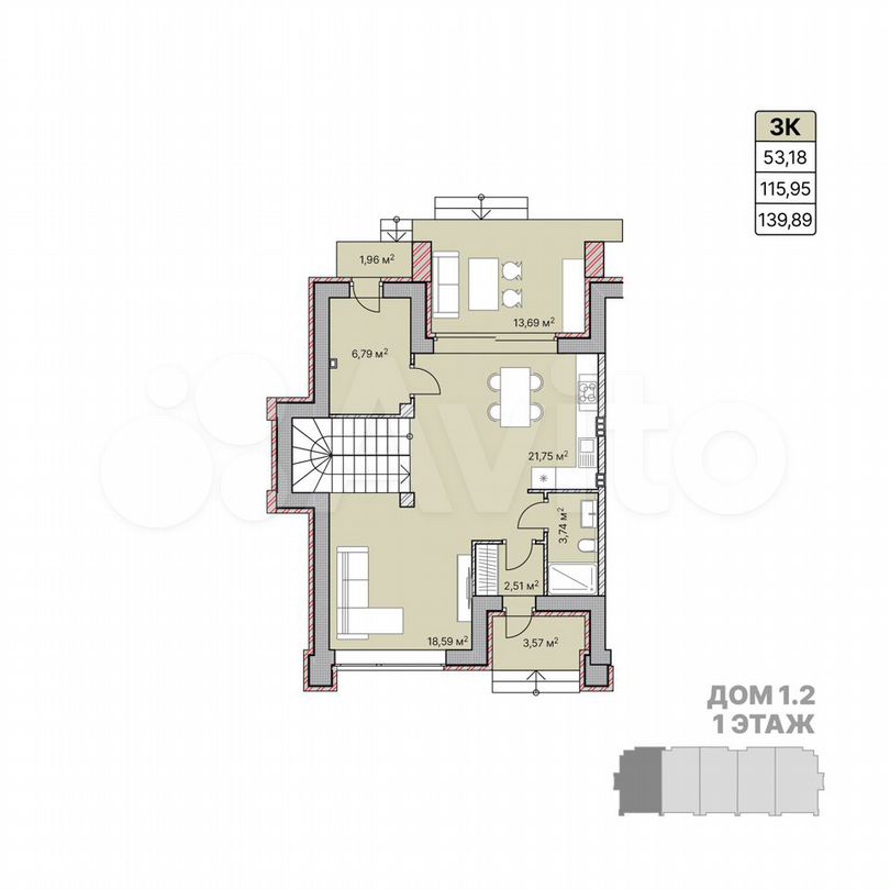 3-к. квартира, 139,9 м², 1/1 эт.