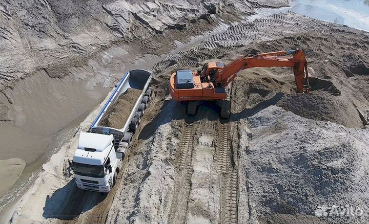 Песок карьерный, отсев, щебень. Аренда экскаватора