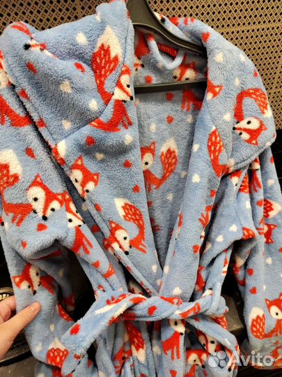 Тёплый женский халат с лисичками, L