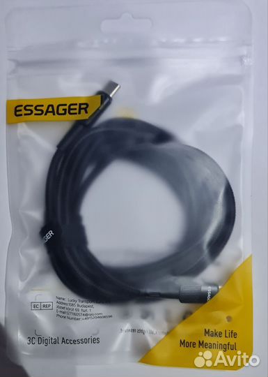 Кабель Essager 2m Type-C на Type-C до 100W