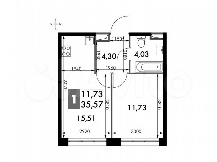 1-к. апартаменты, 35,6 м², 2/15 эт.