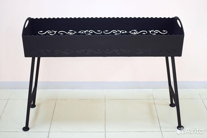 Мангал длинный с печью с трубой и столиками