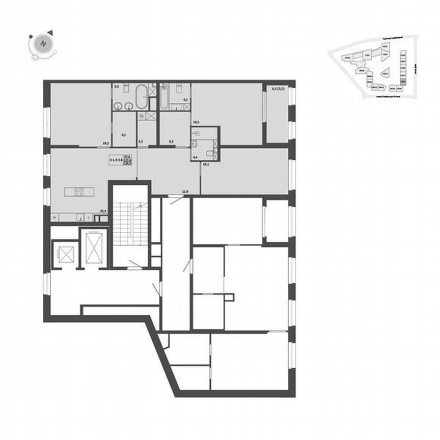 3-к. квартира, 126 м², 6/9 эт.