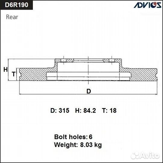 Диск тормозной задний advics артикул D6R190B