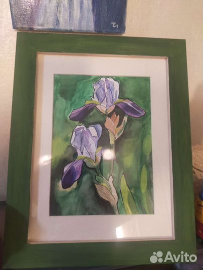 Картина. Ирисы. Акварель. Подарок