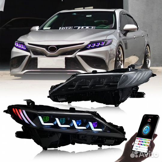 Диодные цветные фары Toyota Camry V70 2018+