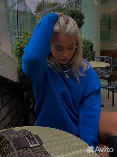 Свитер zara с воротом S синий (электрик)