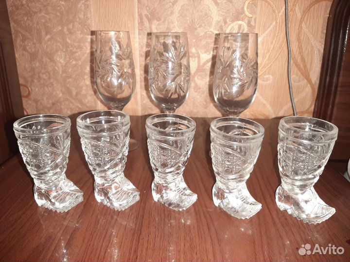 Хрустальньные стопки сапожки (винтаж)