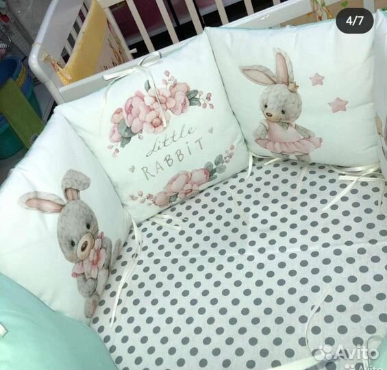 Бортики в кроватку+кпб для девочки