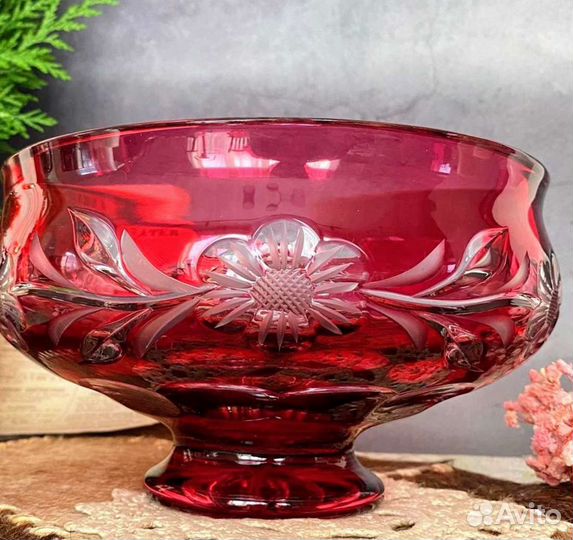 Ваза для фруктов цветной хрусталь