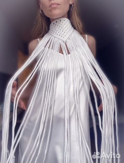 Макраме аксессуар. Белый чокер в бохо стиле